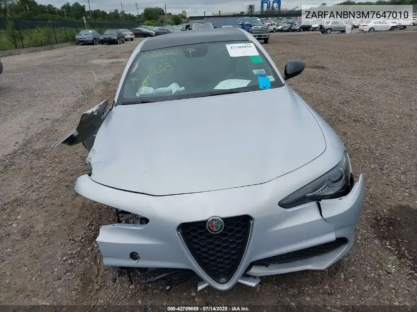 2021 Alfa Romeo Giulia Ti Sport Awd VIN: ZARFANBN3M7647010 Lot: 42709059