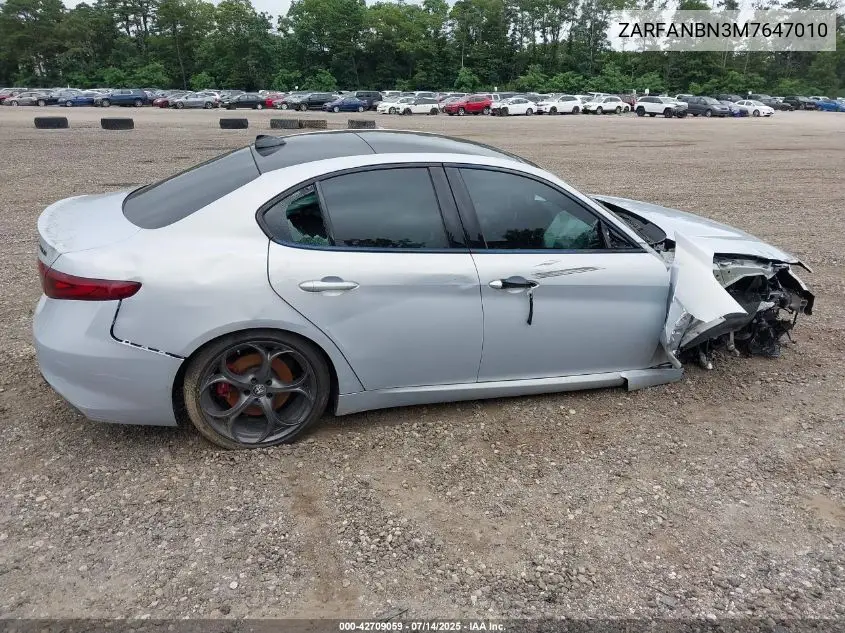 2021 Alfa Romeo Giulia Ti Sport Awd VIN: ZARFANBN3M7647010 Lot: 42709059