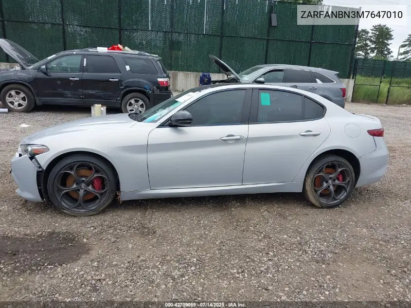 2021 Alfa Romeo Giulia Ti Sport Awd VIN: ZARFANBN3M7647010 Lot: 42709059