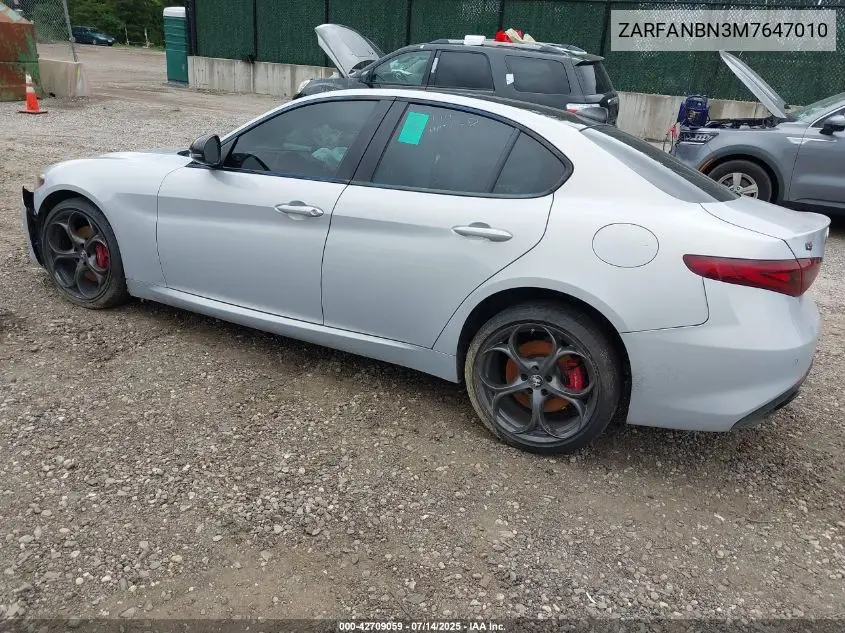 2021 Alfa Romeo Giulia Ti Sport Awd VIN: ZARFANBN3M7647010 Lot: 42709059