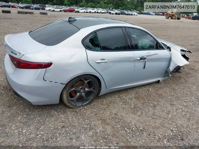 2021 Alfa Romeo Giulia Ti Sport Awd VIN: ZARFANBN3M7647010 Lot: 42709059