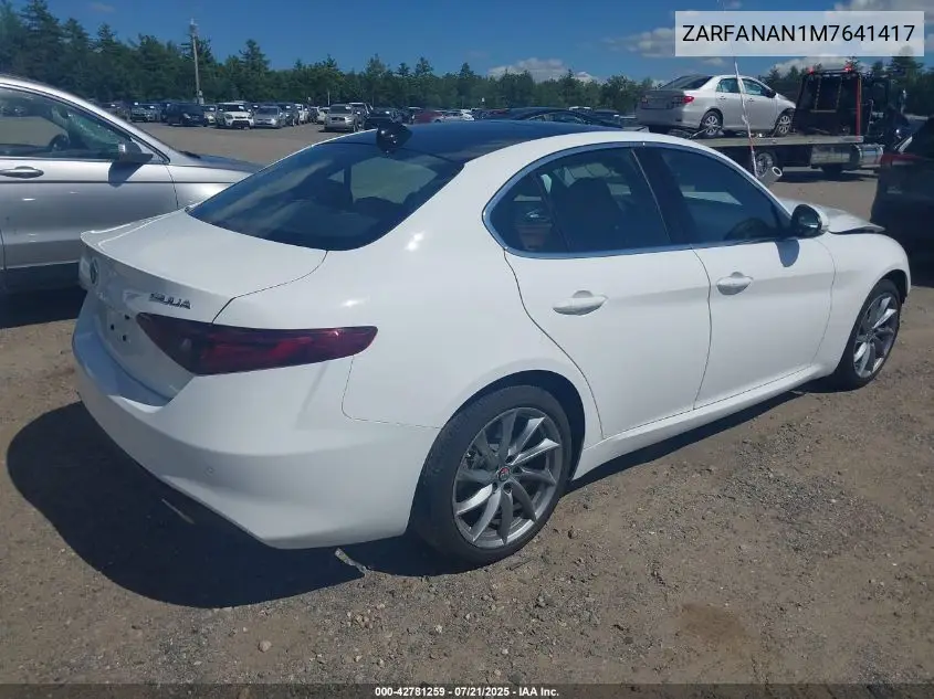2021 Alfa Romeo Giulia Awd VIN: ZARFANAN1M7641417 Lot: 42781259