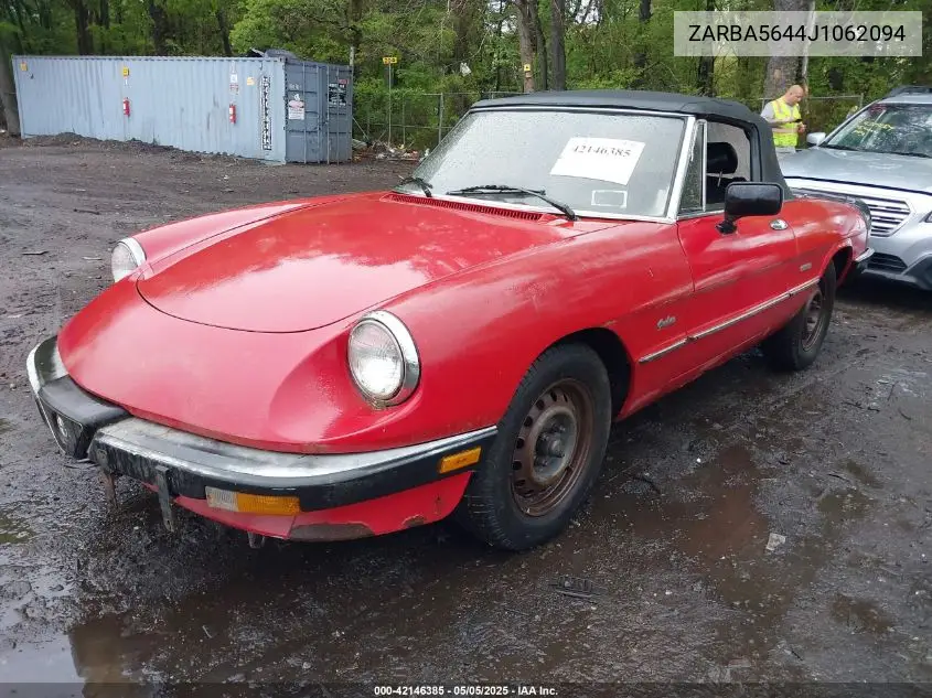 1988 Alfa Romeo Spider Graduate VIN: ZARBA5644J1062094 Lot: 42146385