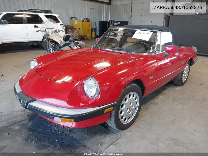 1988 Alfa Romeo Spider Graduate VIN: ZARBA5643J1062376 Lot: 42170940