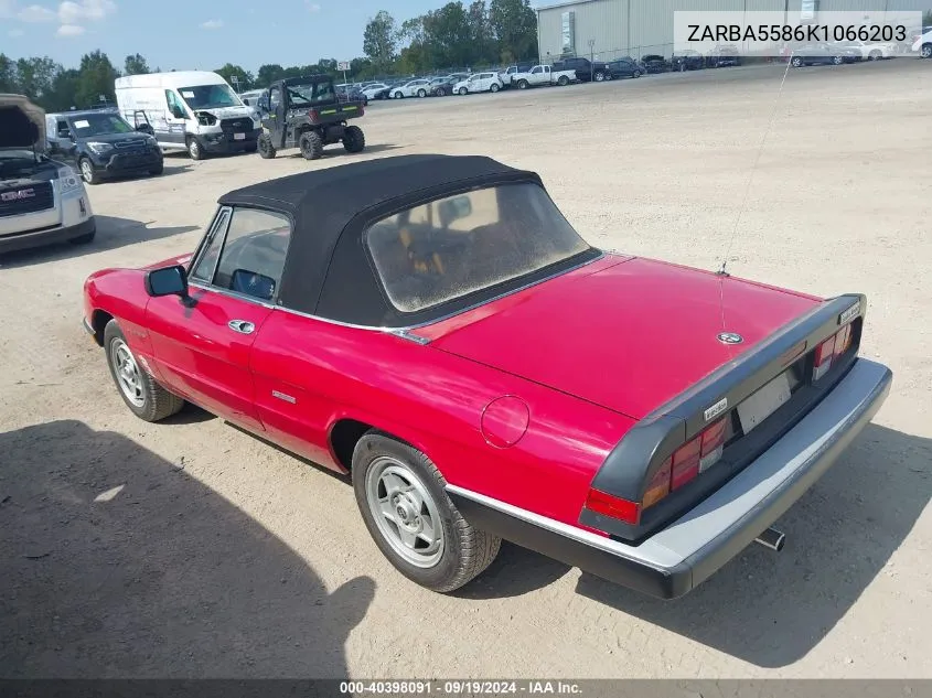 1989 Alfa Romeo Spider Veloce VIN: ZARBA5586K1066203 Lot: 40398091