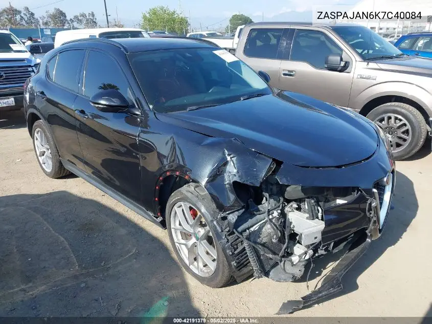 2019 Alfa Romeo Stelvio Sport Rwd VIN: ZASPAJAN6K7C40084 Lot: 42191379