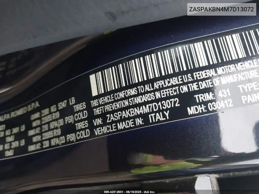 2021 Alfa Romeo Stelvio Ti Awd VIN: ZASPAKBN4M7D13072 Lot: 42512651