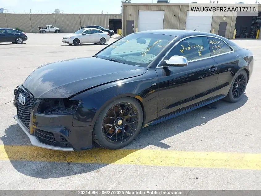 2010 Audi S5 4.2 Quattro VIN: WAUGVBFR2AA017716 Lot: 20214996