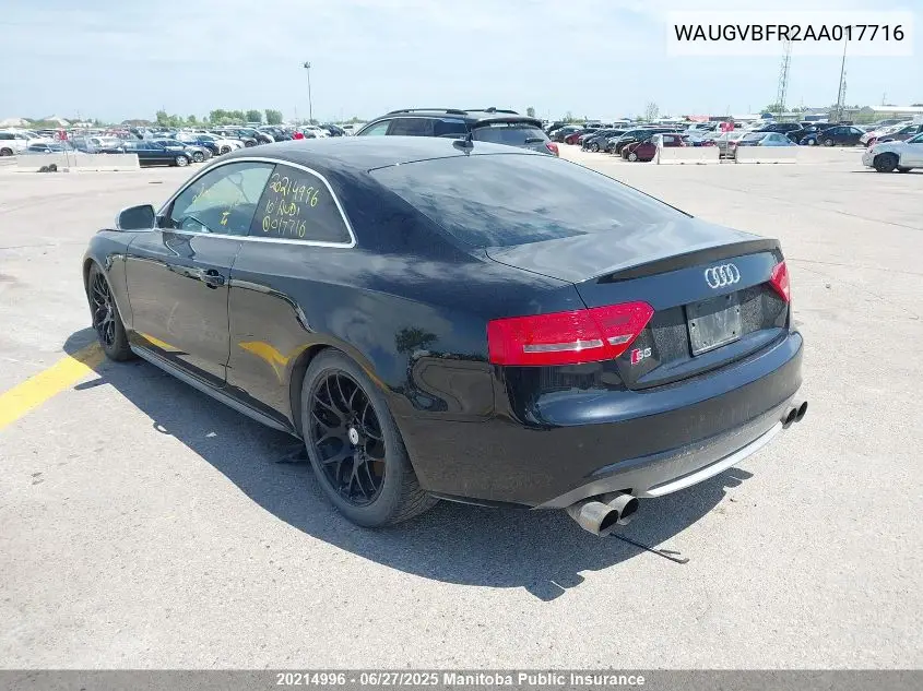 2010 Audi S5 4.2 Quattro VIN: WAUGVBFR2AA017716 Lot: 20214996