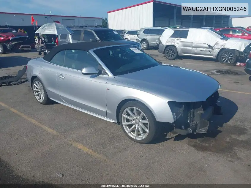 2016 Audi A5 2.0T Premium VIN: WAUD2AFHXGN005246 Lot: 42595647