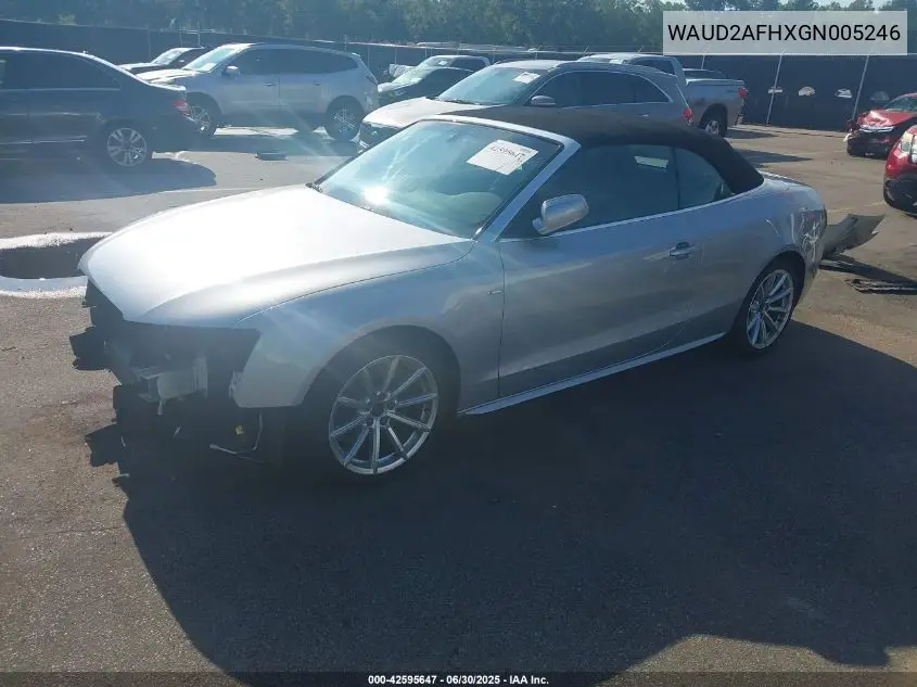 2016 Audi A5 2.0T Premium VIN: WAUD2AFHXGN005246 Lot: 42595647