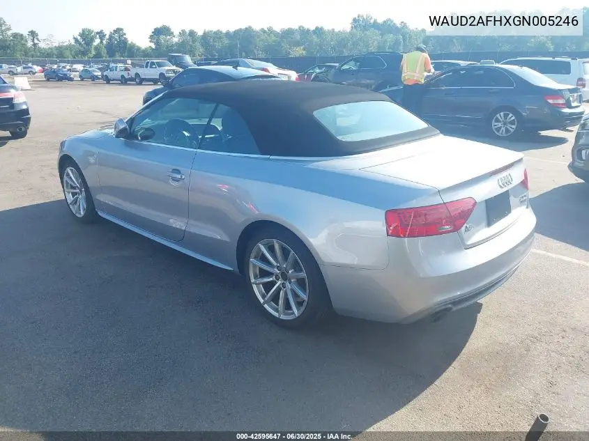 2016 Audi A5 2.0T Premium VIN: WAUD2AFHXGN005246 Lot: 42595647
