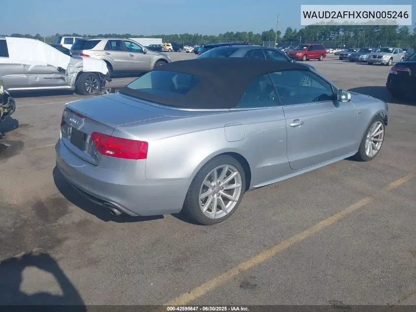 2016 Audi A5 2.0T Premium VIN: WAUD2AFHXGN005246 Lot: 42595647