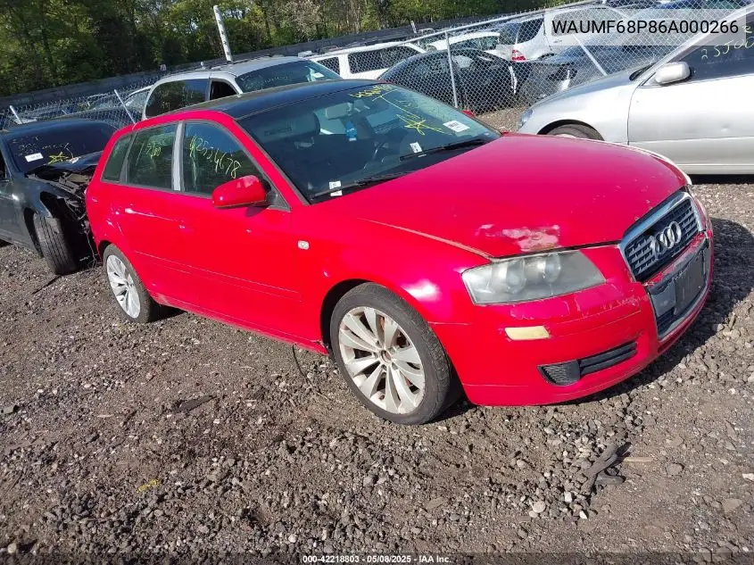 2006 Audi A3 2.0T VIN: WAUMF68P86A000266 Lot: 42218803