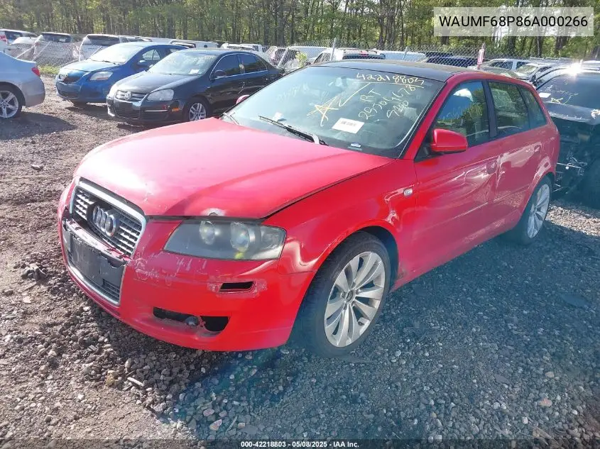 2006 Audi A3 2.0T VIN: WAUMF68P86A000266 Lot: 42218803