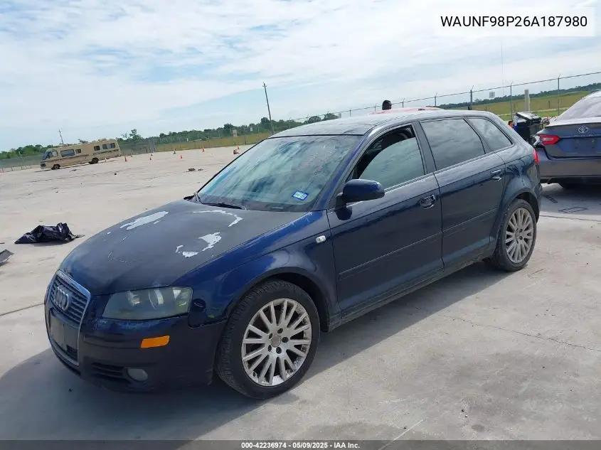 2006 Audi A3 2.0T VIN: WAUNF98P26A187980 Lot: 42236974
