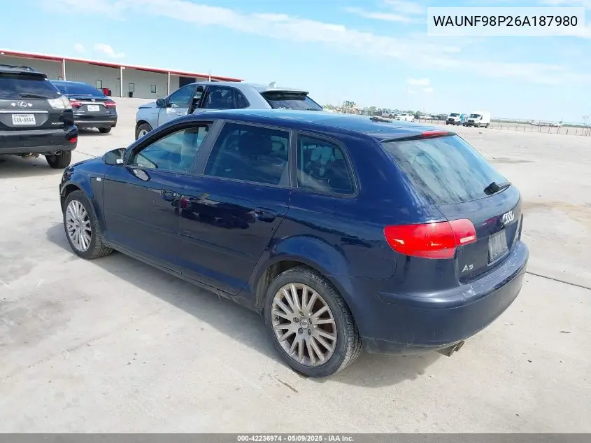 2006 Audi A3 2.0T VIN: WAUNF98P26A187980 Lot: 42236974
