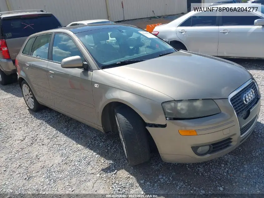2006 Audi A3 2.0T VIN: WAUNF78P06A204277 Lot: 42362045