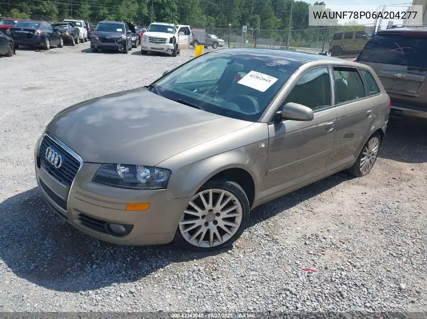 2006 Audi A3 2.0T VIN: WAUNF78P06A204277 Lot: 42362045