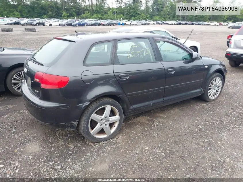 2006 Audi A3 2.0T VIN: WAUNF78P16A036908 Lot: 42464420