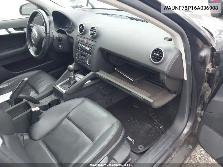 2006 Audi A3 2.0T VIN: WAUNF78P16A036908 Lot: 42464420