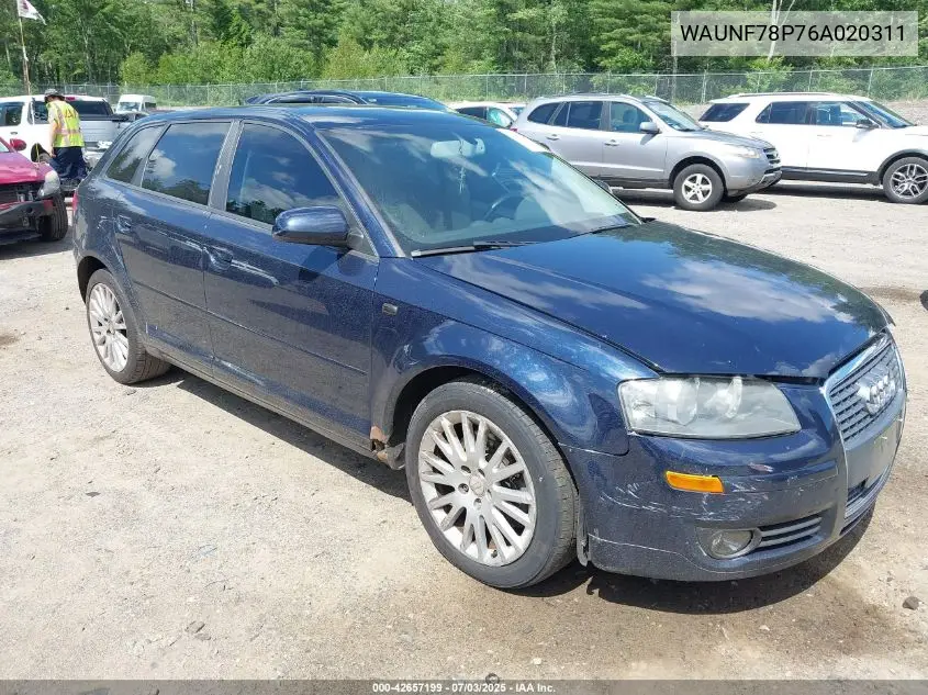 2006 Audi A3 2.0T VIN: WAUNF78P76A020311 Lot: 42657199