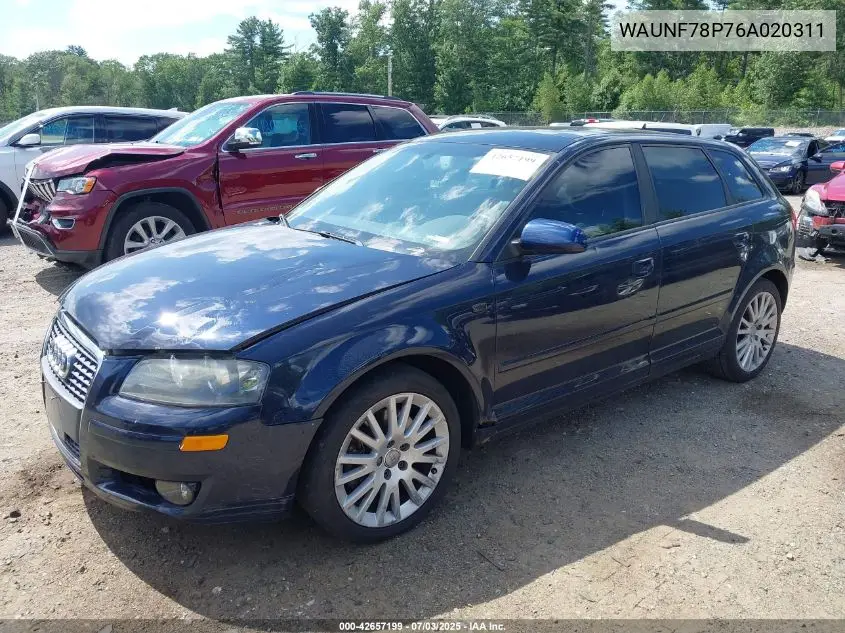 2006 Audi A3 2.0T VIN: WAUNF78P76A020311 Lot: 42657199