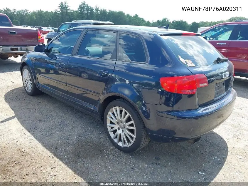 2006 Audi A3 2.0T VIN: WAUNF78P76A020311 Lot: 42657199