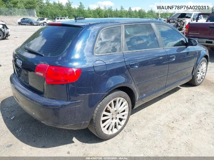 2006 Audi A3 2.0T VIN: WAUNF78P76A020311 Lot: 42657199