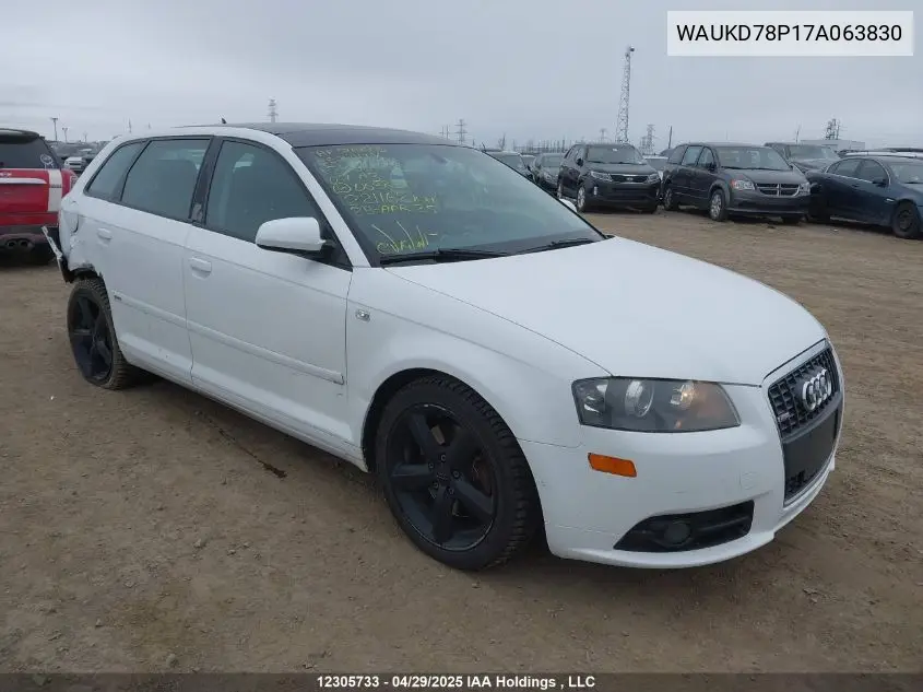 2007 Audi A3 S-Line 3.2 Quattro VIN: WAUKD78P17A063830 Lot: 12305733