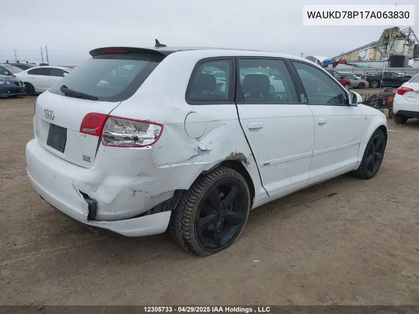 2007 Audi A3 S-Line 3.2 Quattro VIN: WAUKD78P17A063830 Lot: 12305733