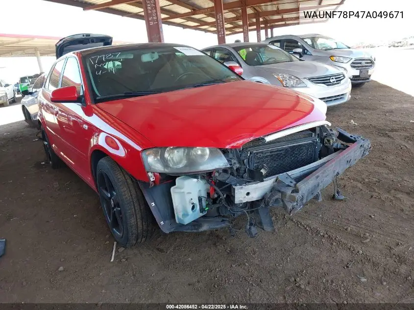 2007 Audi A3 2.0T VIN: WAUNF78P47A049671 Lot: 42086452