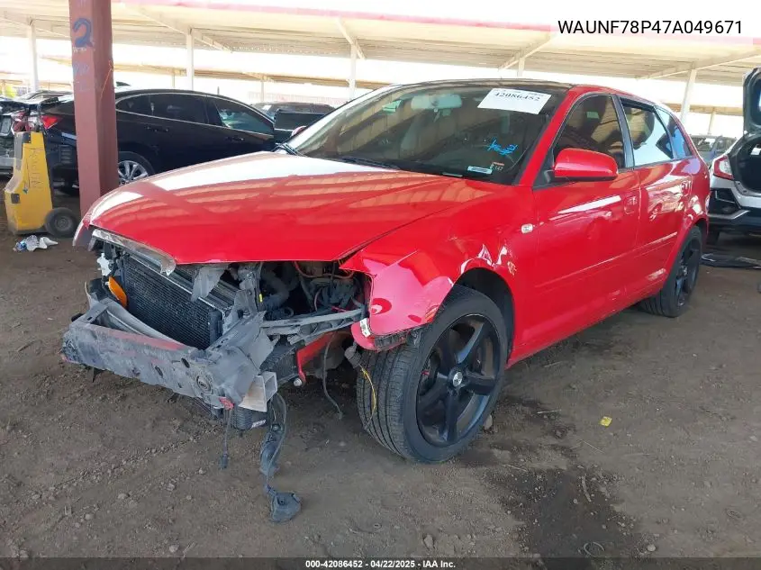 2007 Audi A3 2.0T VIN: WAUNF78P47A049671 Lot: 42086452