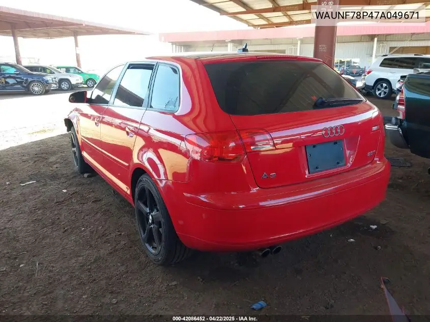 2007 Audi A3 2.0T VIN: WAUNF78P47A049671 Lot: 42086452