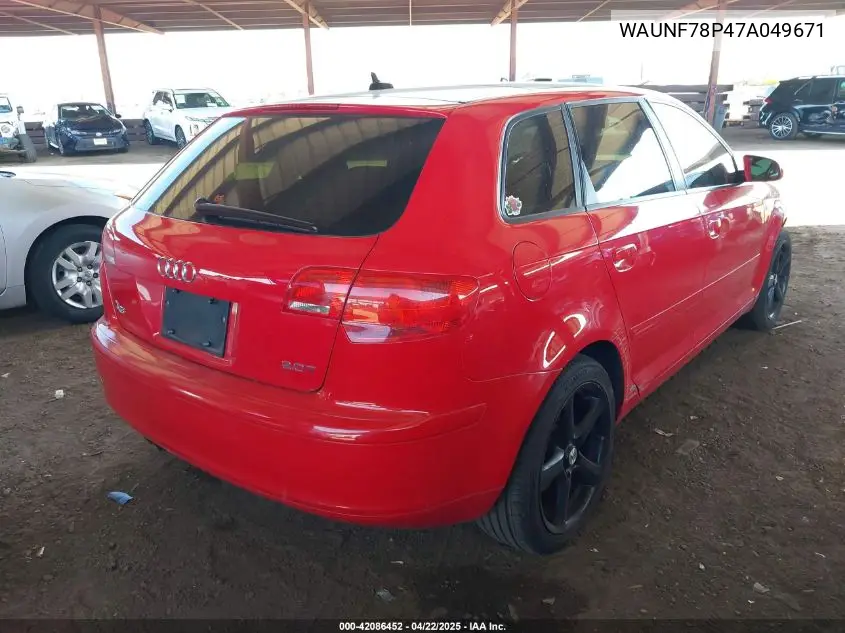 2007 Audi A3 2.0T VIN: WAUNF78P47A049671 Lot: 42086452