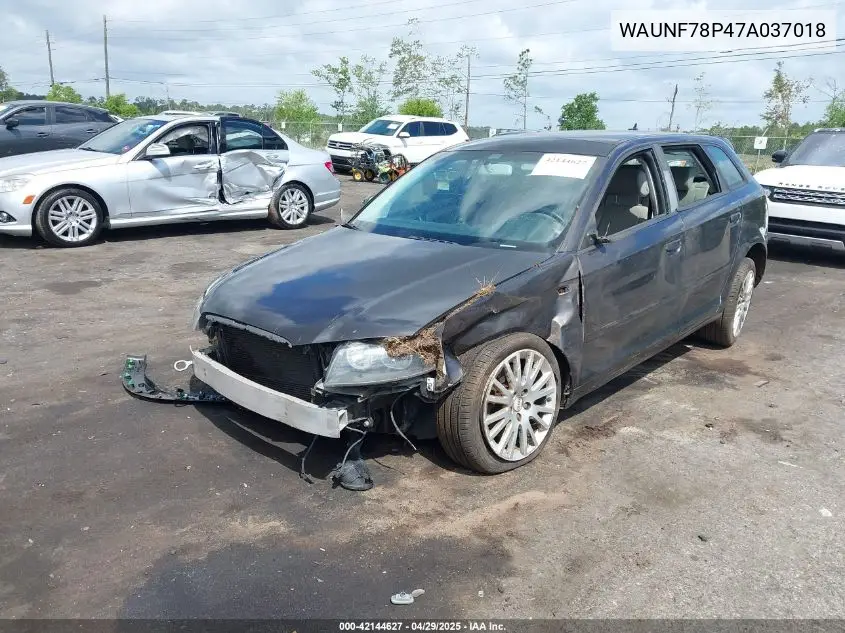 2007 Audi A3 2.0T VIN: WAUNF78P47A037018 Lot: 42144627