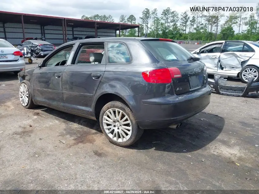 2007 Audi A3 2.0T VIN: WAUNF78P47A037018 Lot: 42144627