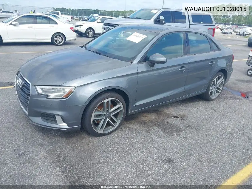 2018 Audi A3 2.0T Premium/2.0T Tech Premium VIN: WAUAUGFF0J1028015 Lot: 42635852