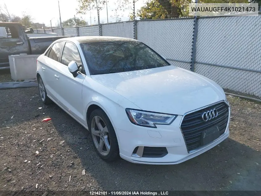 2019 Audi A3 Sedan VIN: WAUAUGFF4K1021473 Lot: 12142101