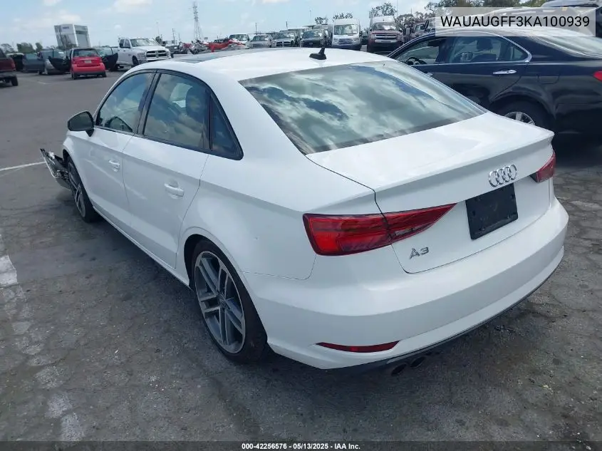 2019 Audi A3 40 Premium/40 Titanium Premium VIN: WAUAUGFF3KA100939 Lot: 42256576
