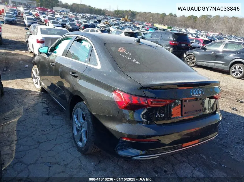 2022 Audi A3 Premium 40 Tfsi Front-Wheel Drive S Tronic VIN: WAUAUDGY7NA033846 Lot: 41310236