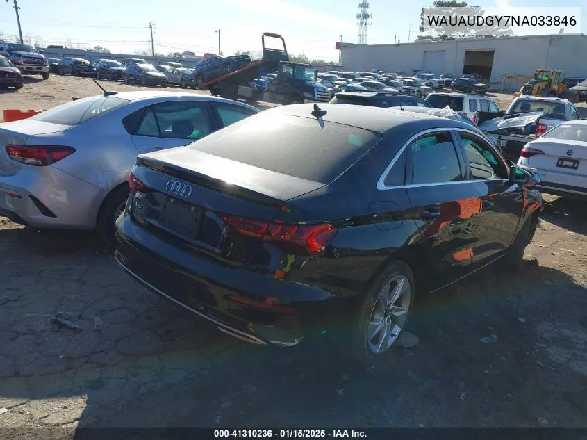 2022 Audi A3 Premium 40 Tfsi Front-Wheel Drive S Tronic VIN: WAUAUDGY7NA033846 Lot: 41310236