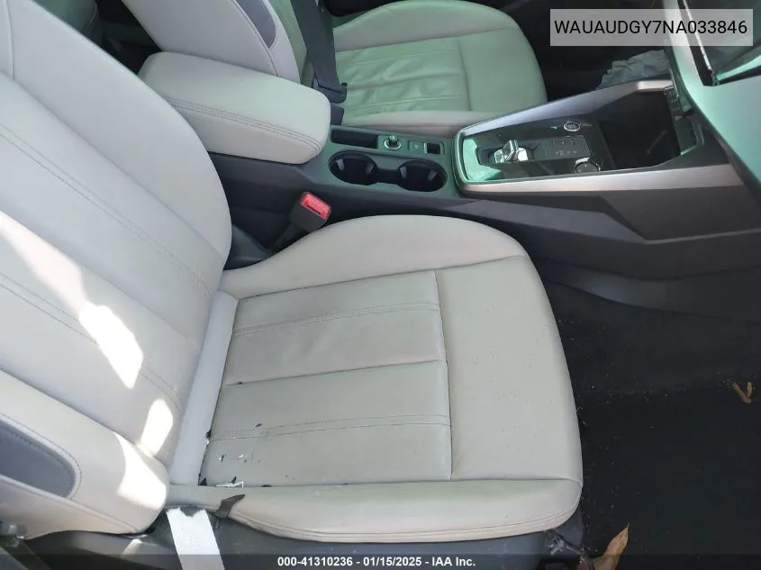 2022 Audi A3 Premium 40 Tfsi Front-Wheel Drive S Tronic VIN: WAUAUDGY7NA033846 Lot: 41310236