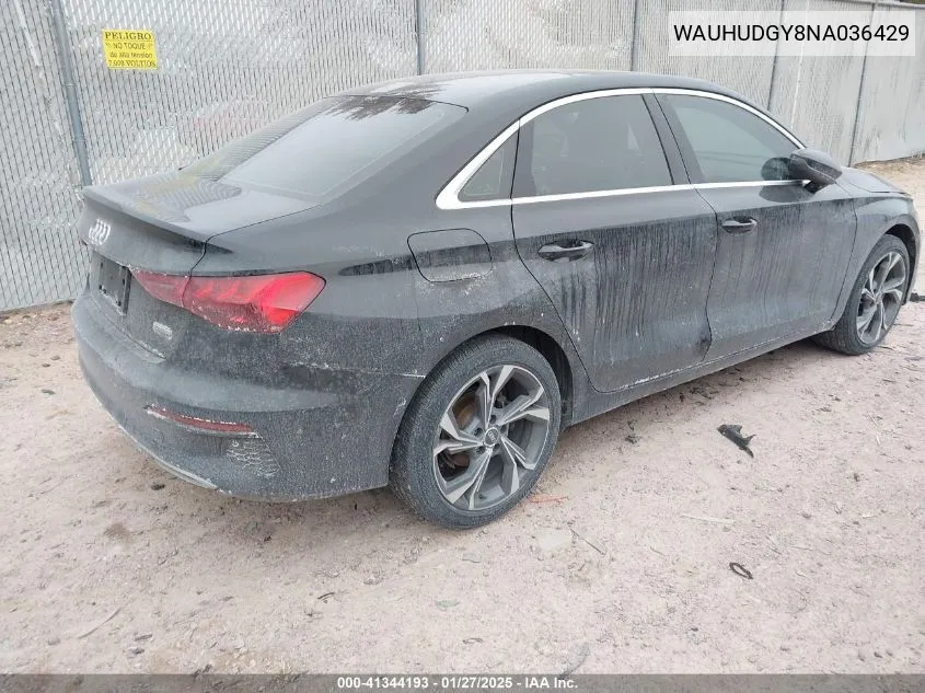 2022 Audi A3 Premium Plus 40 Tfsi Quattro S Tronic VIN: WAUHUDGY8NA036429 Lot: 41344193