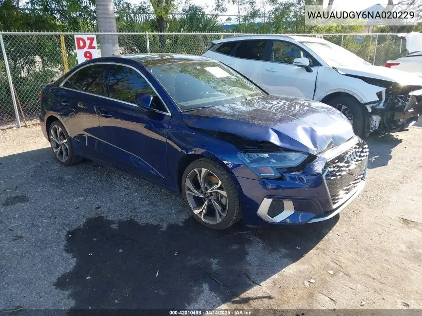 2022 Audi A3 Premium 40 Tfsi Front-Wheel Drive S Tronic VIN: WAUAUDGY6NA020229 Lot: 42010498