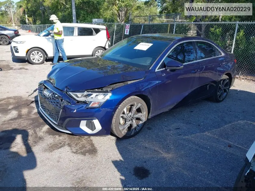 2022 Audi A3 Premium 40 Tfsi Front-Wheel Drive S Tronic VIN: WAUAUDGY6NA020229 Lot: 42010498