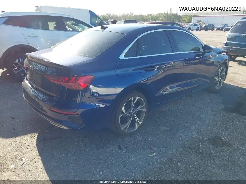 2022 Audi A3 Premium 40 Tfsi Front-Wheel Drive S Tronic VIN: WAUAUDGY6NA020229 Lot: 42010498