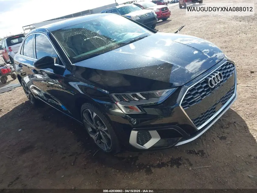 2022 Audi A3 Premium 40 Tfsi Quattro S Tronic VIN: WAUGUDGYXNA088012 Lot: 42030863