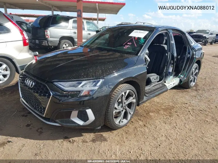 2022 Audi A3 Premium 40 Tfsi Quattro S Tronic VIN: WAUGUDGYXNA088012 Lot: 42030863