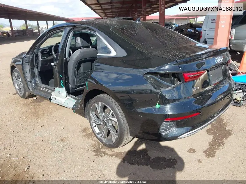 2022 Audi A3 Premium 40 Tfsi Quattro S Tronic VIN: WAUGUDGYXNA088012 Lot: 42030863